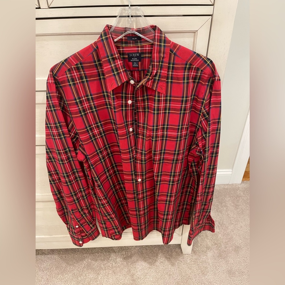 Men’s J. Crew Oxford Button Up Shirt Plaid Red Size XL Slim Fit